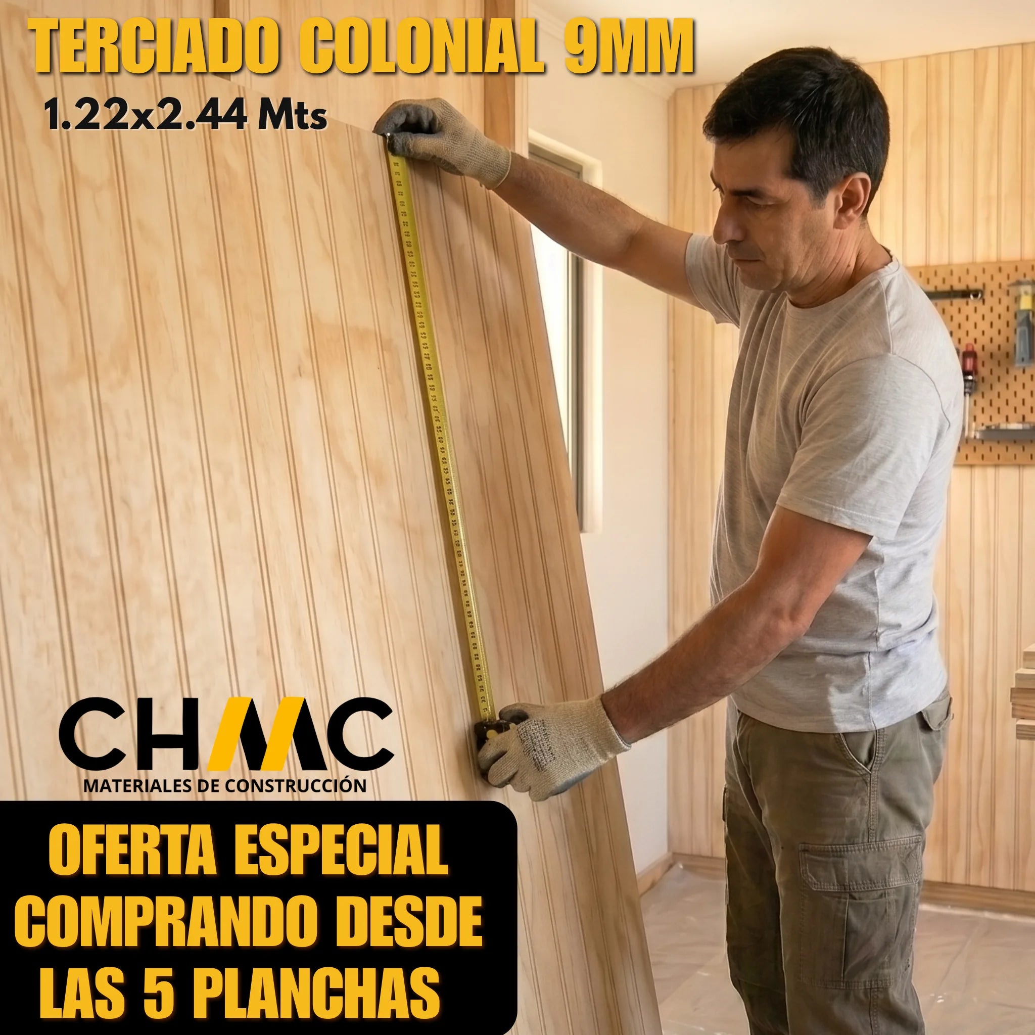 Terciado Ranurado Colonial 9mm — 1.22x2.44m (descuento especial desde 5 unidades)
