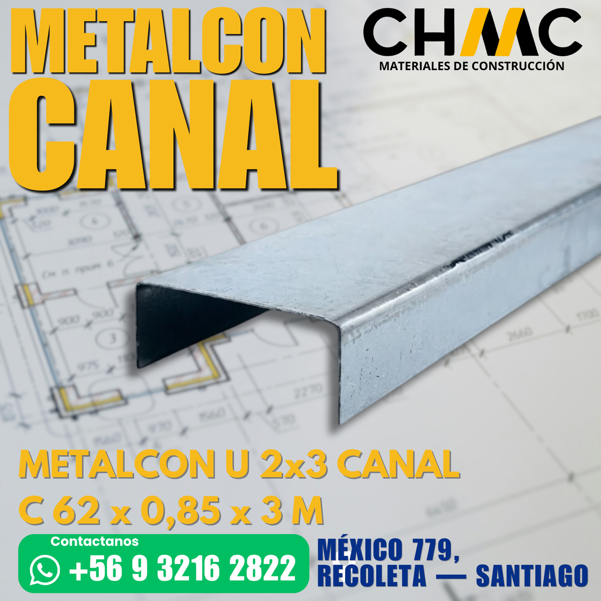METALCON U 2x3 CANAL 62 x 0,85 x 3 M