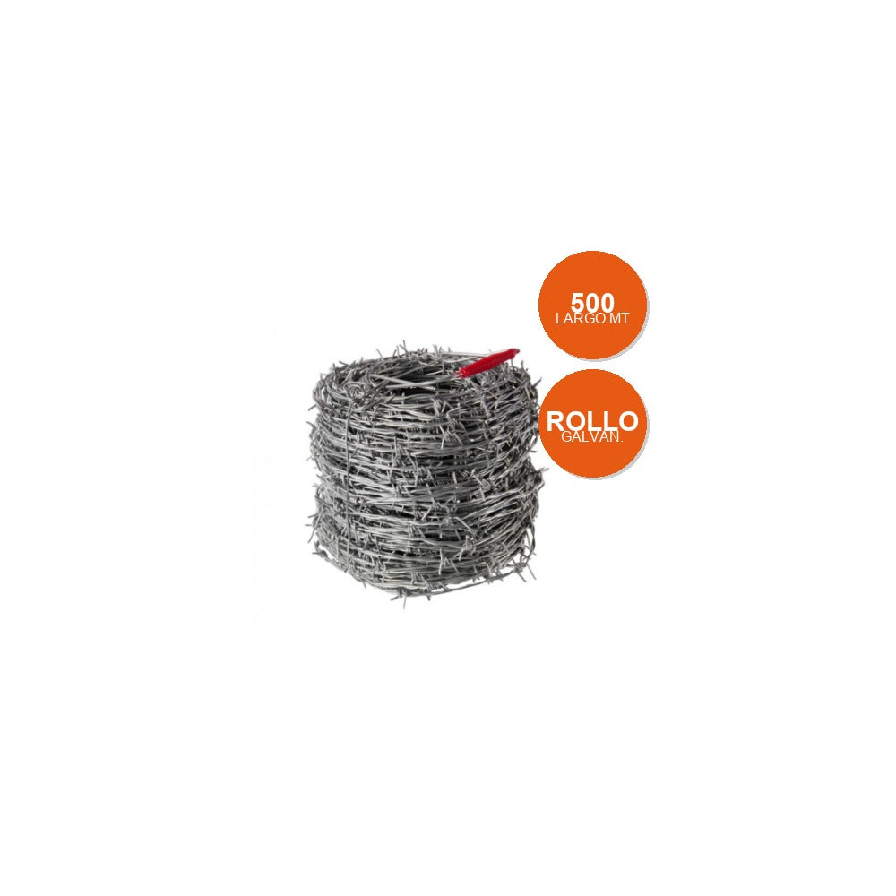 Alambre de Púas Galvanizado — Rollo 500m